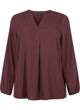 Effen blouse met v-hals, Fudge, Packshot image number 0