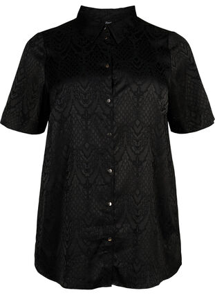 Lang shirt met structuurpatroon, Black, Packshot image number 0