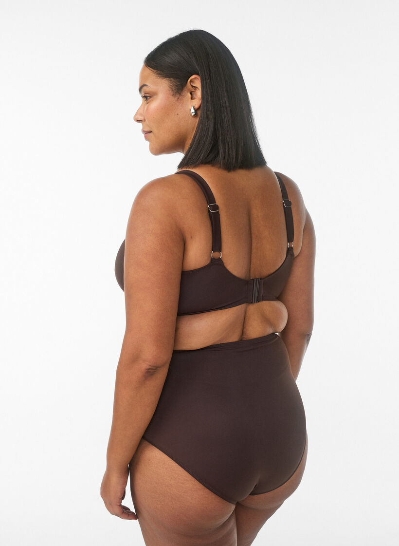 Bas de bikini &agrave; taille haute, Marron, Model image number 1