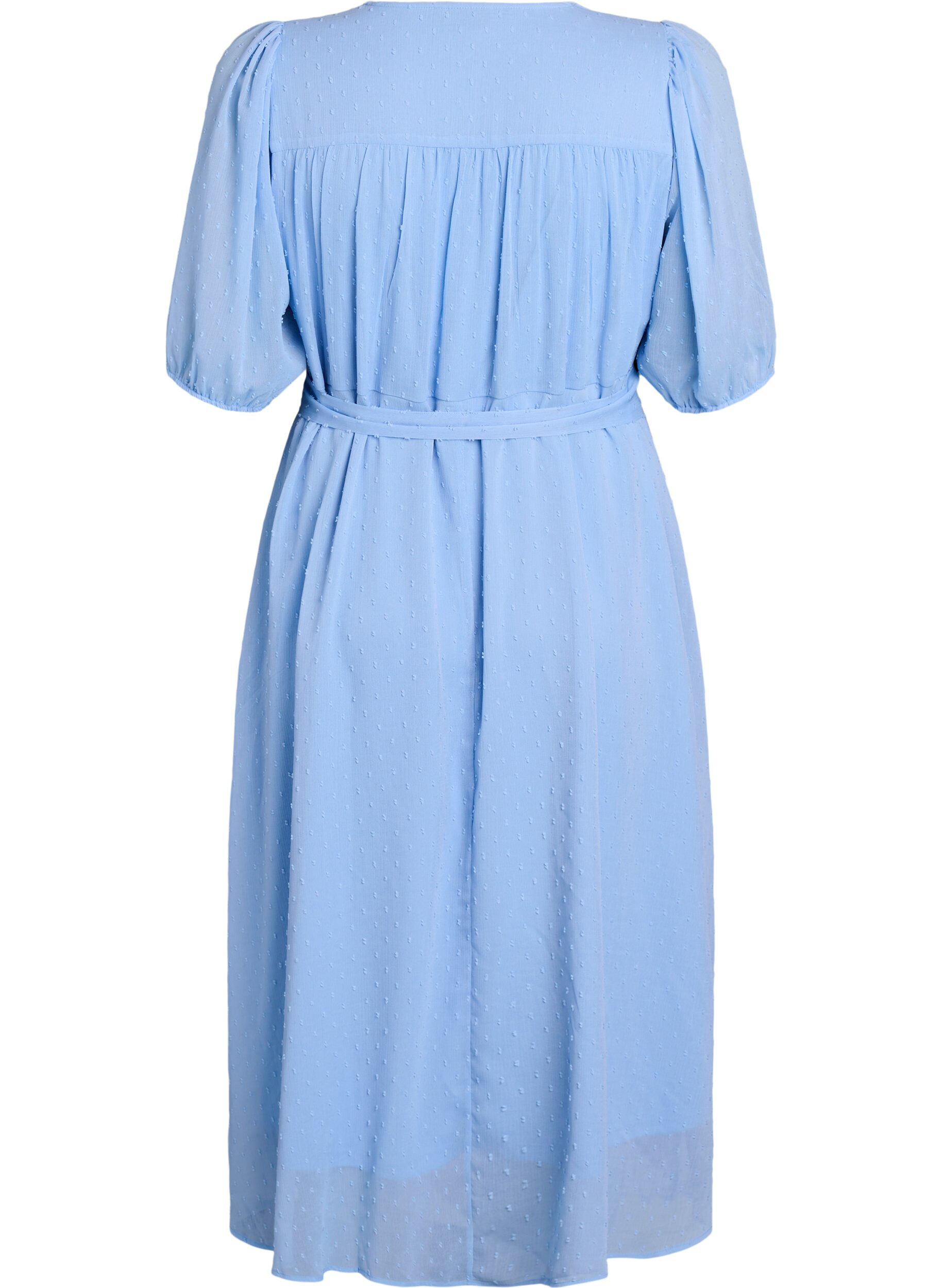ZizziMidi jurk met V-hals en striksluiting, Blauw, Packshot image number 1