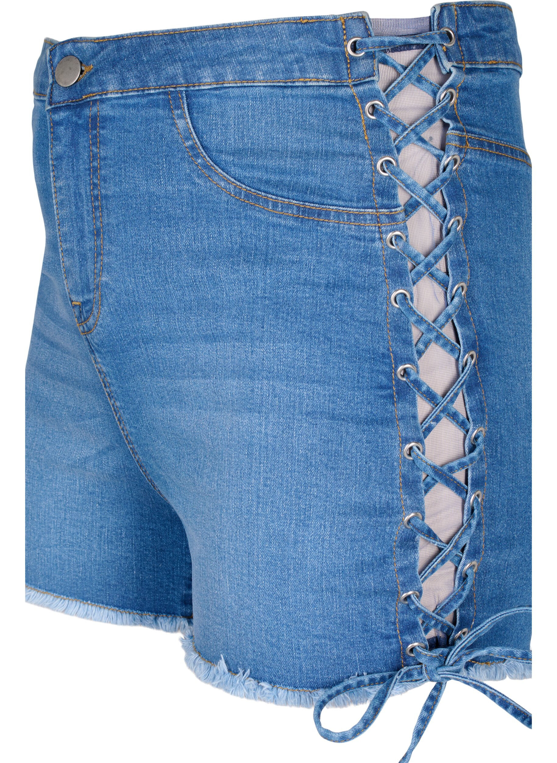 ZizziKorte spijkerbroek met veter details, Blue Denim, Packshot image number 2