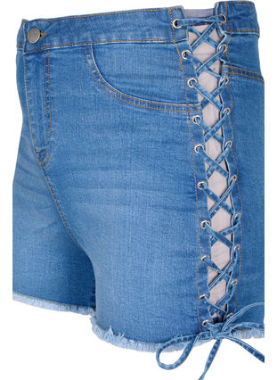Korte spijkerbroek met veter details, Blue Denim, Packshot image number 2