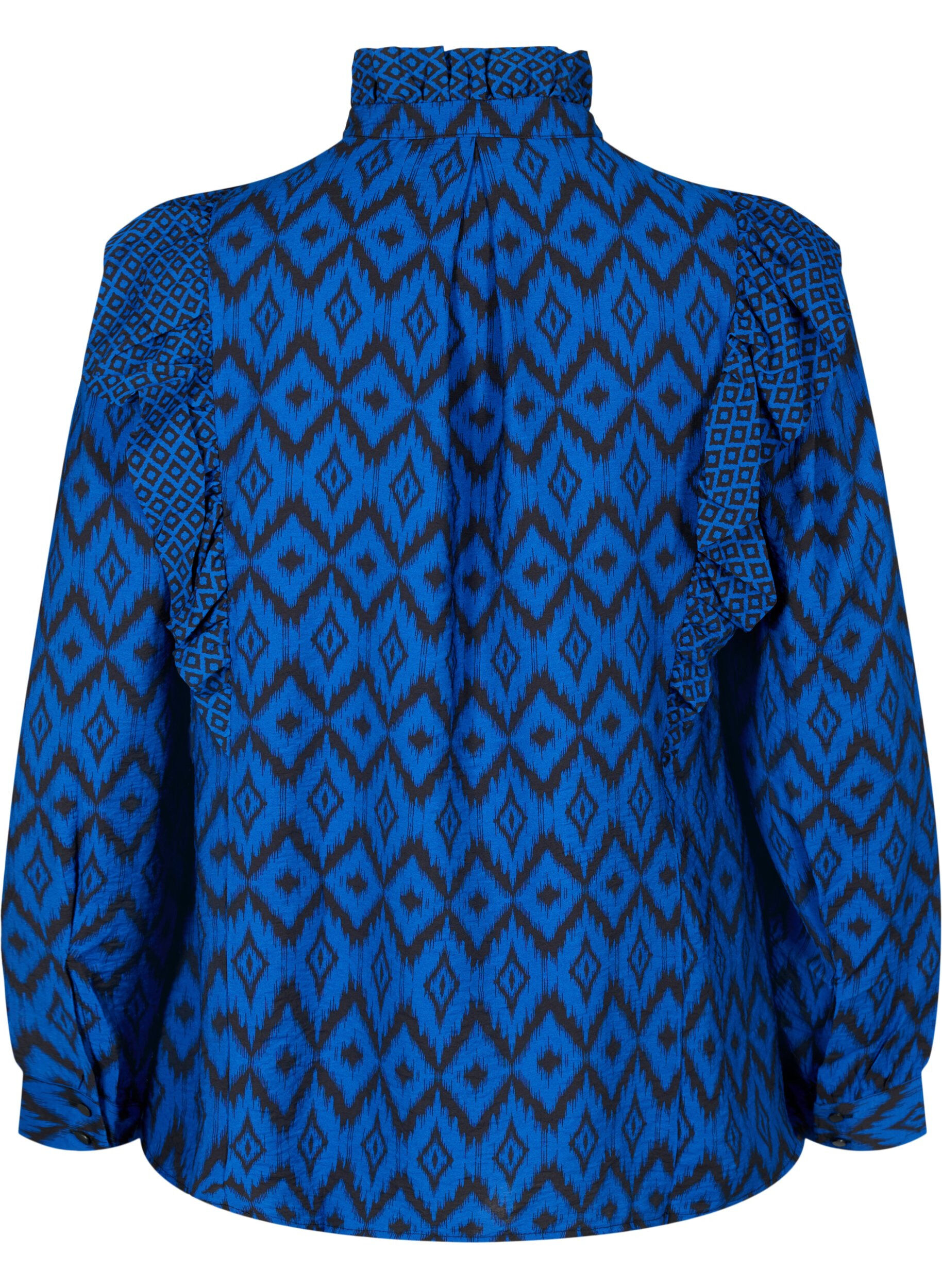 ZizziViscose shirt blouse met franjes, True blue w. Black, Packshot image number 1