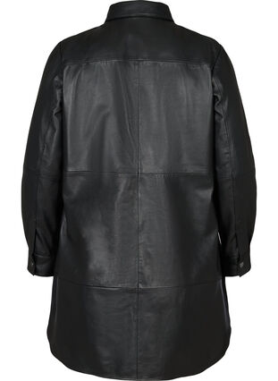 Veste chemise longue en cuir, Black, Packshot image number 1