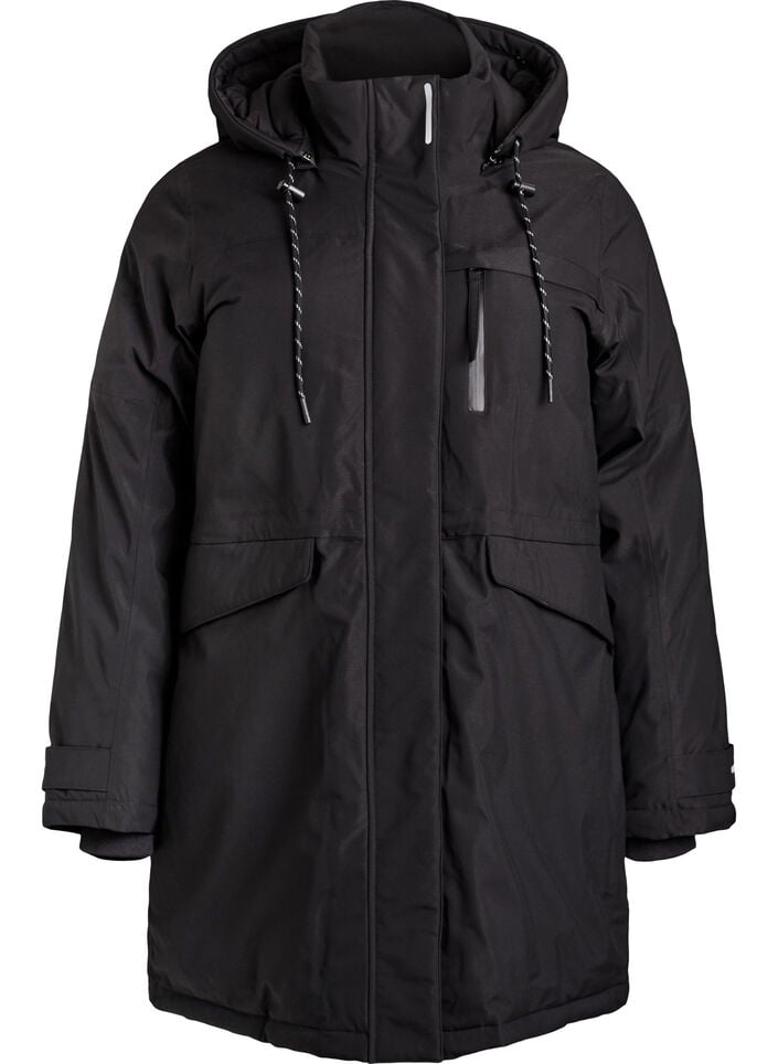 Parka d&eacute;perlante &agrave; capuche et d&eacute;tails fonctionnels, Noir, Packshot image number 0