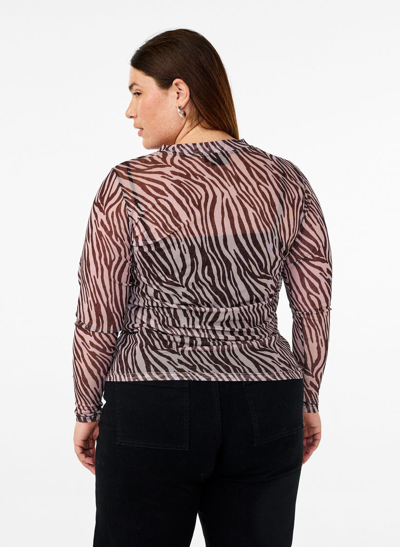 Haut en maille avec imprim&eacute; z&egrave;bre, Noir, Model image number 2