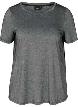 T-shirt met glitters en korte mouwen, Black w Silver , Packshot image number 0