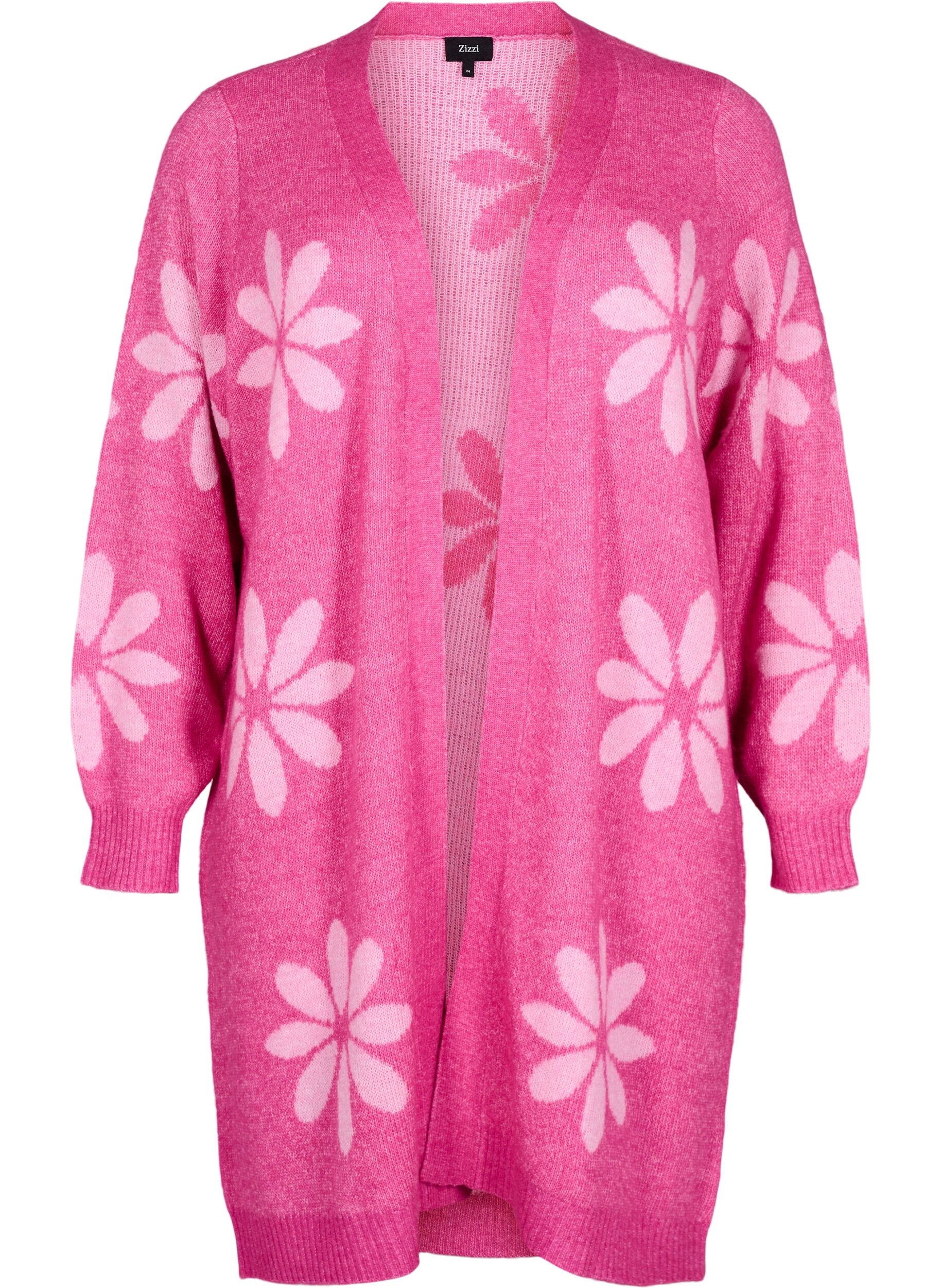 ZizziLange cardigan met bloemen breisel, Raspberry Rose Comb, Packshot image number 0