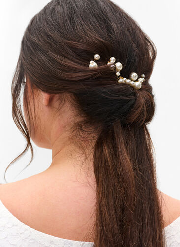 Lot de 3 pinces à cheveux avec perles, Pearl, Model image number 0