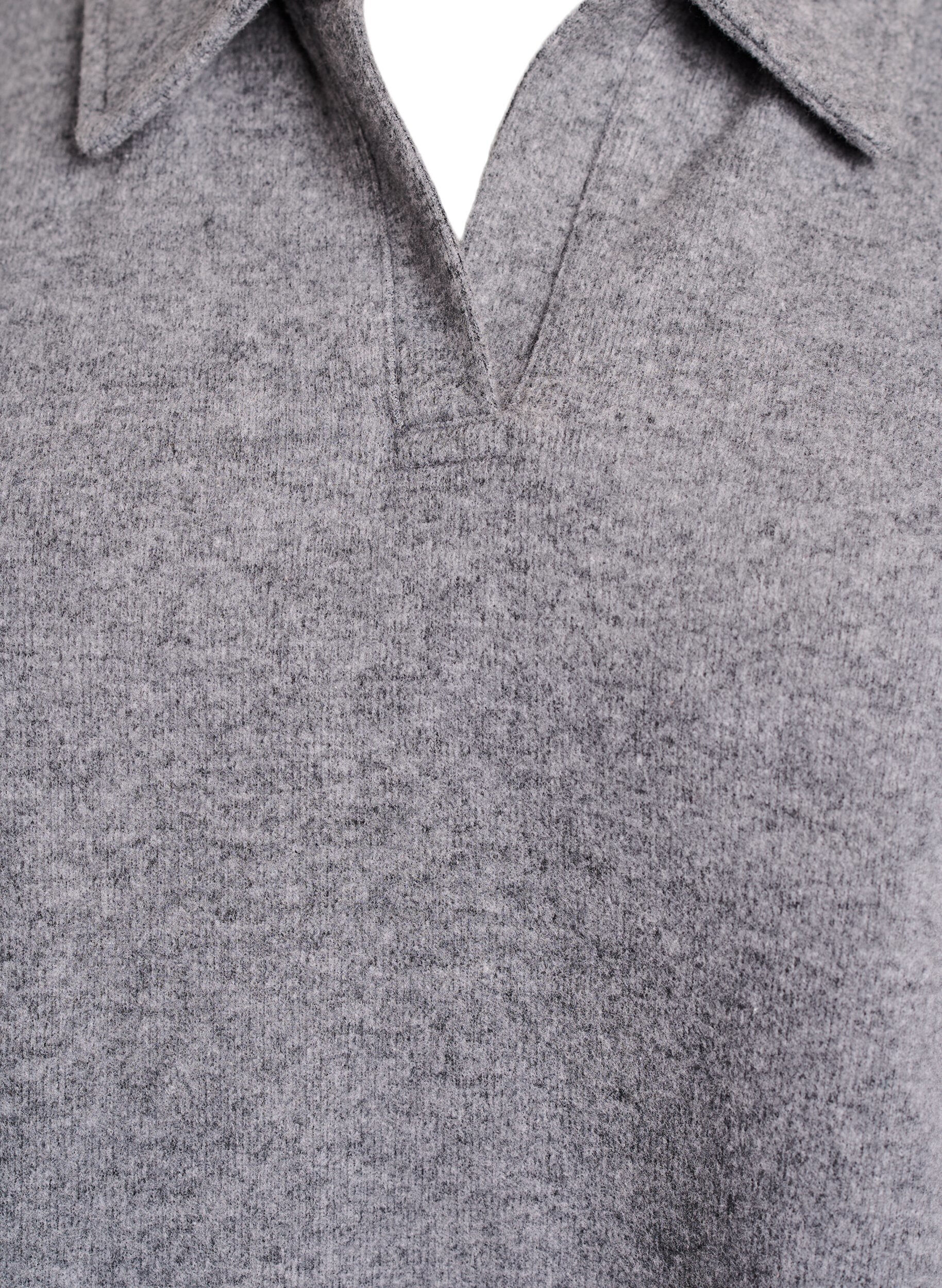 ZizziJersey blouse met kraag en V-hals, Grijs, Packshot image number 2