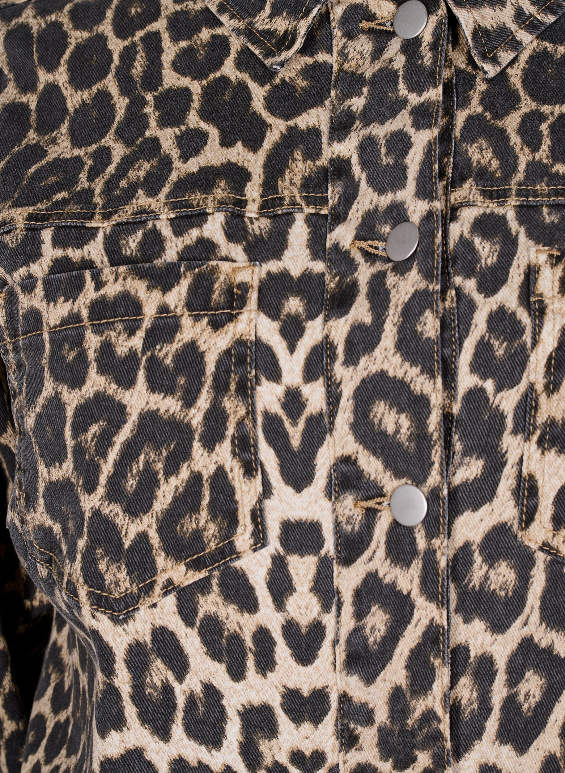 ZizziDenim jacket met luipaardprint en borstzakken, Bruin, Packshot image number 2