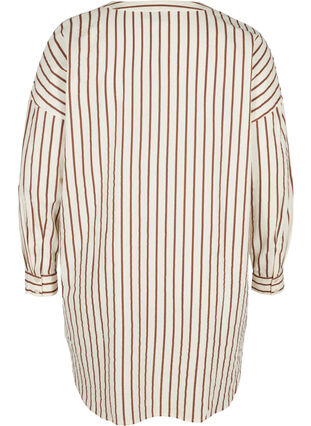 Chemise longue en coton à rayures avec col en V, Stripe, Packshot image number 1