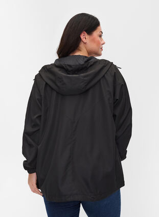 Veste courte avec capuche et ourlet inférieur réglable, Black, Model image number 1