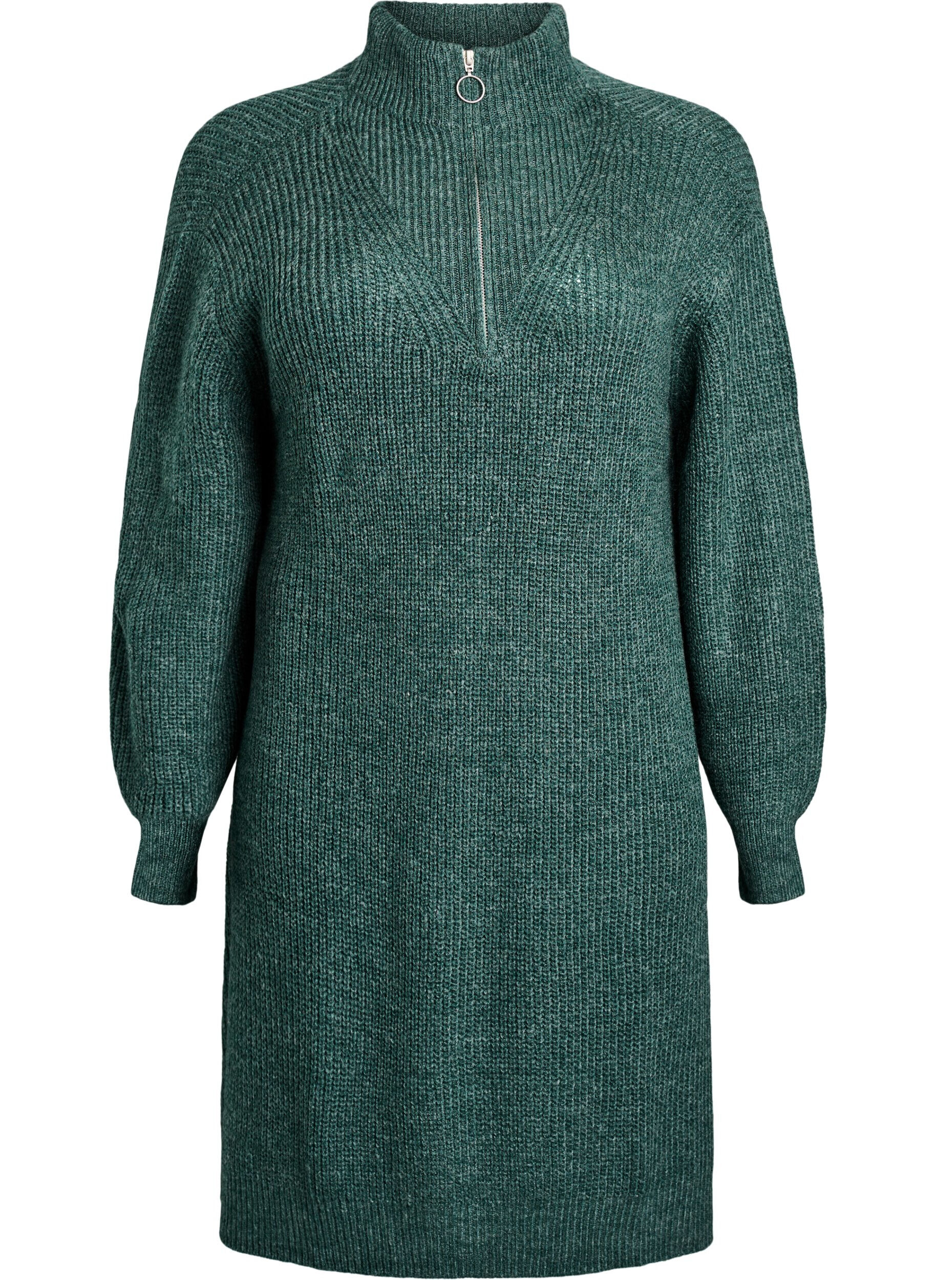 Zizzi FLASH - Robe courte en maille avec col montant, Vert, Packshot image number 0