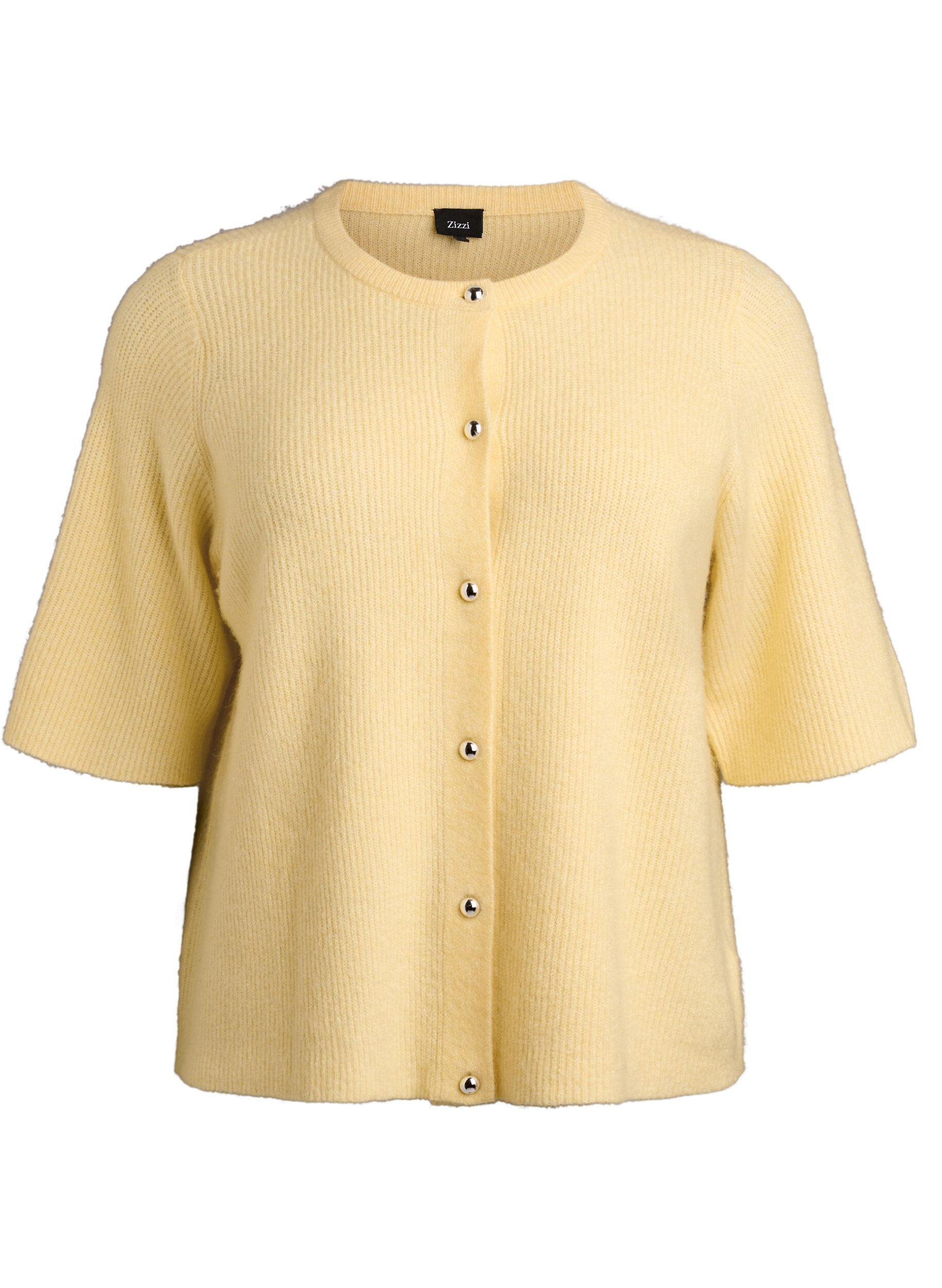 Zizzi Cardigan en maille &agrave; manches courtes avec boutons boule brillants, Jaune clair, Packshot image number 0