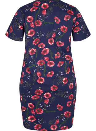 Katoenen jurk met korte mouwen en bloemenprint, Night sky Red flower, Packshot image number 1
