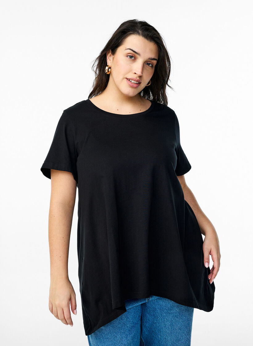 T-shirt met ronde hals en A-lijn vorm, Zwart, Model image number 0