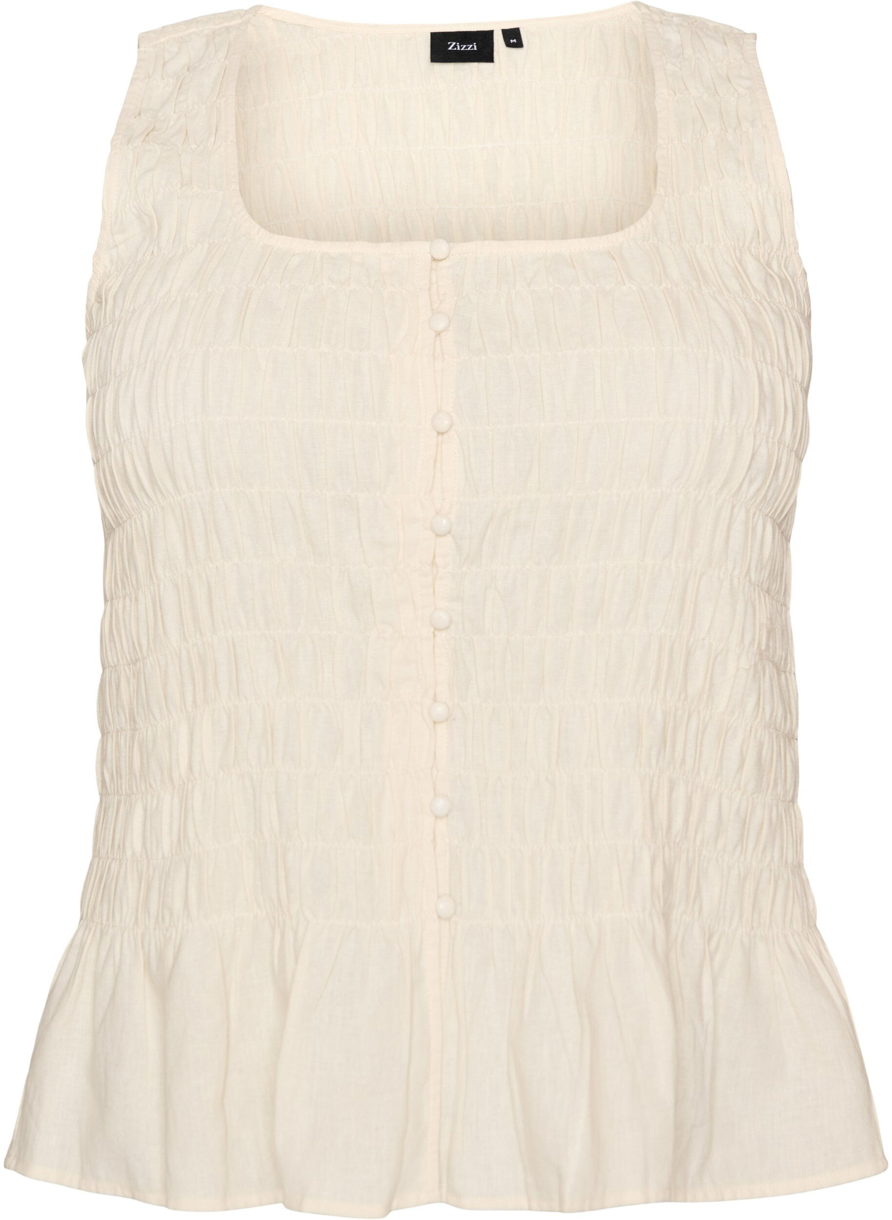 ZizziTop sans manches en coton et lin avec smocks, Vanille, Packshot image number 0