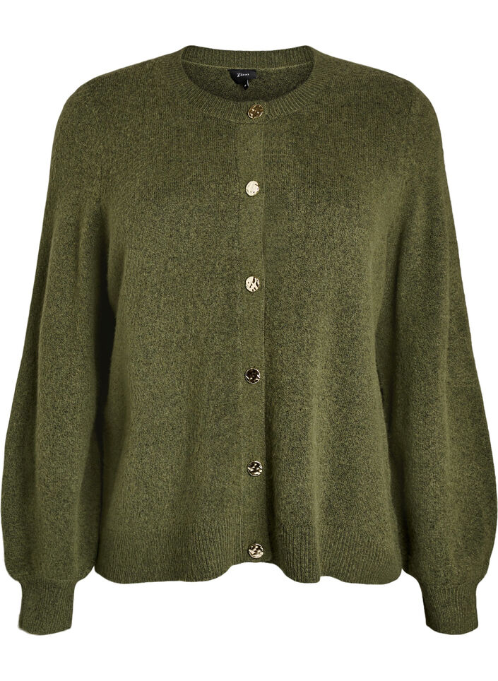 Vest in zacht breisel met goudkleurige knopen, Groen, Packshot image number 0