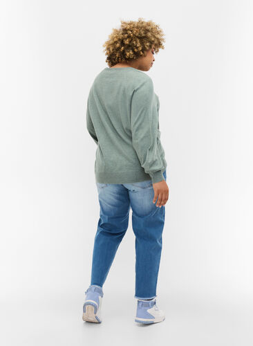 Cropped jeans met contrast, Blue denim, Model image number 1