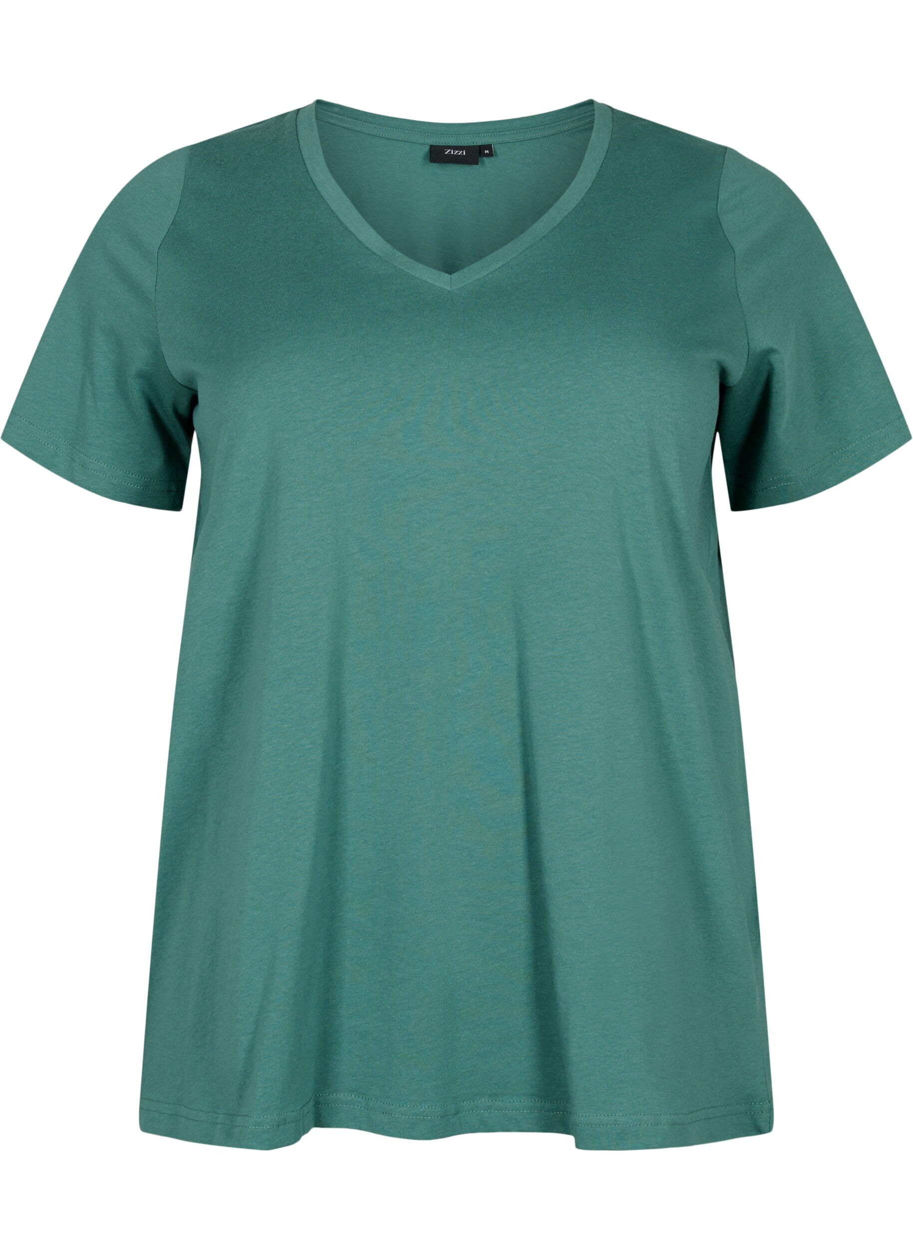 ZizziSet van 2 basic t-shirts in katoen, Mallard Green/Black, Packshot image number 2