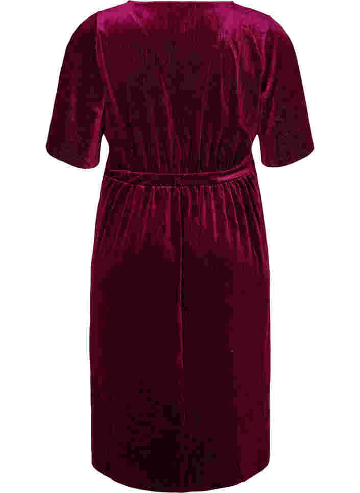 Velours jurk met v-hals en glitters, Winetasting, Packshot image number 1