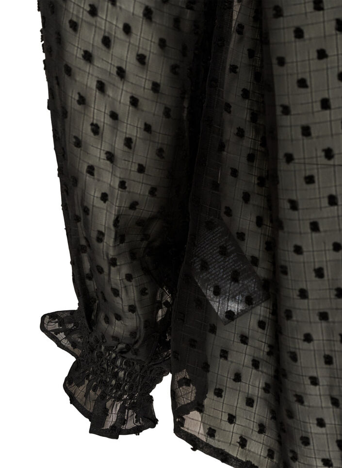 Chemisier avec empi&egrave;cement en dentelle et motif &agrave; pois, Noir, Packshot image number 3