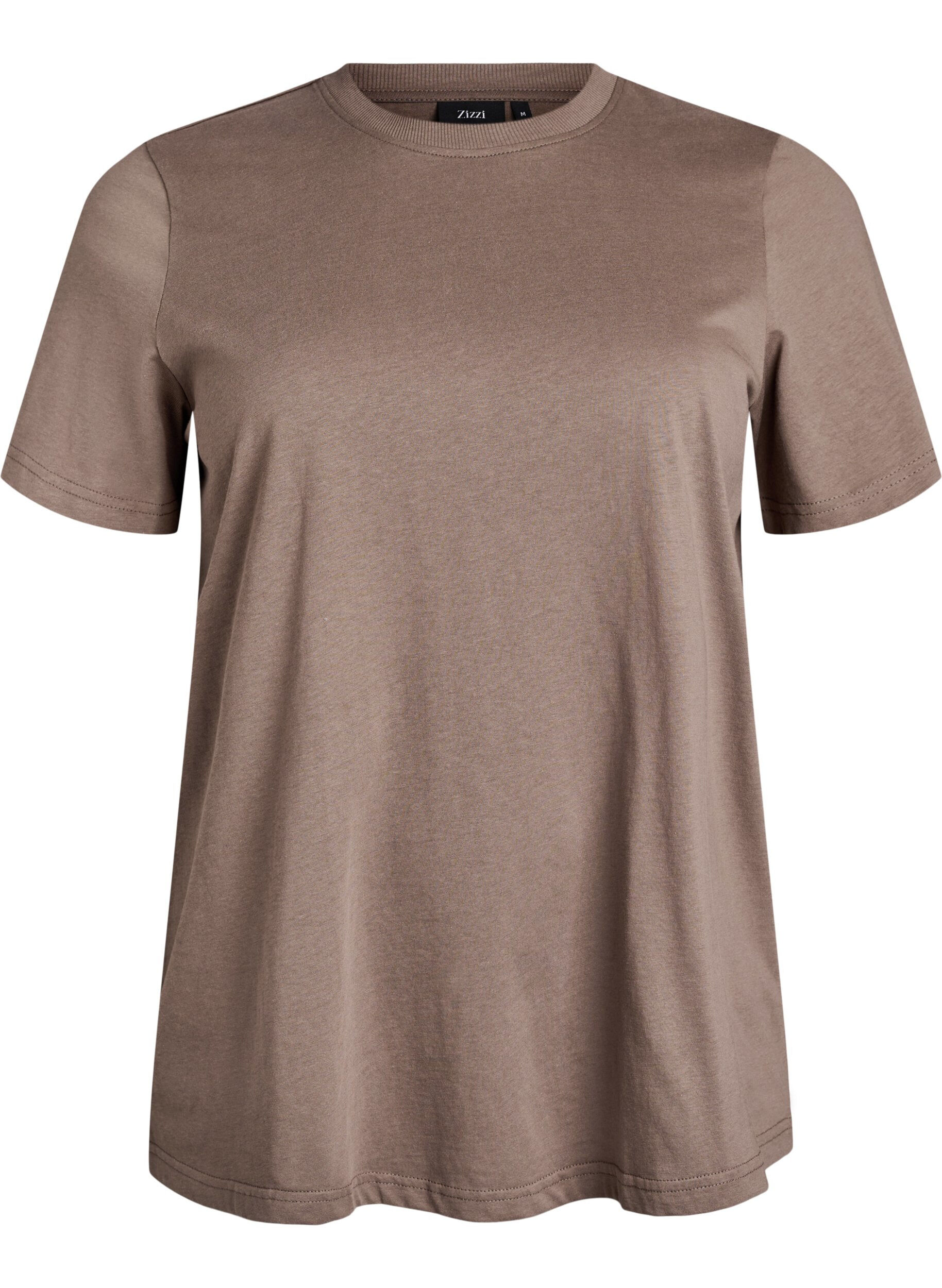 ZizziBasic katoenen T-shirt met ronde hals, Bruin, Packshot image number 0