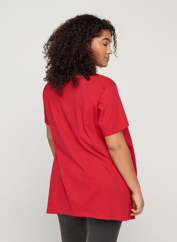 Katoenen t-shirt met korte mouwen en a-lijn, Lipstick Red HEART, Model image number 1