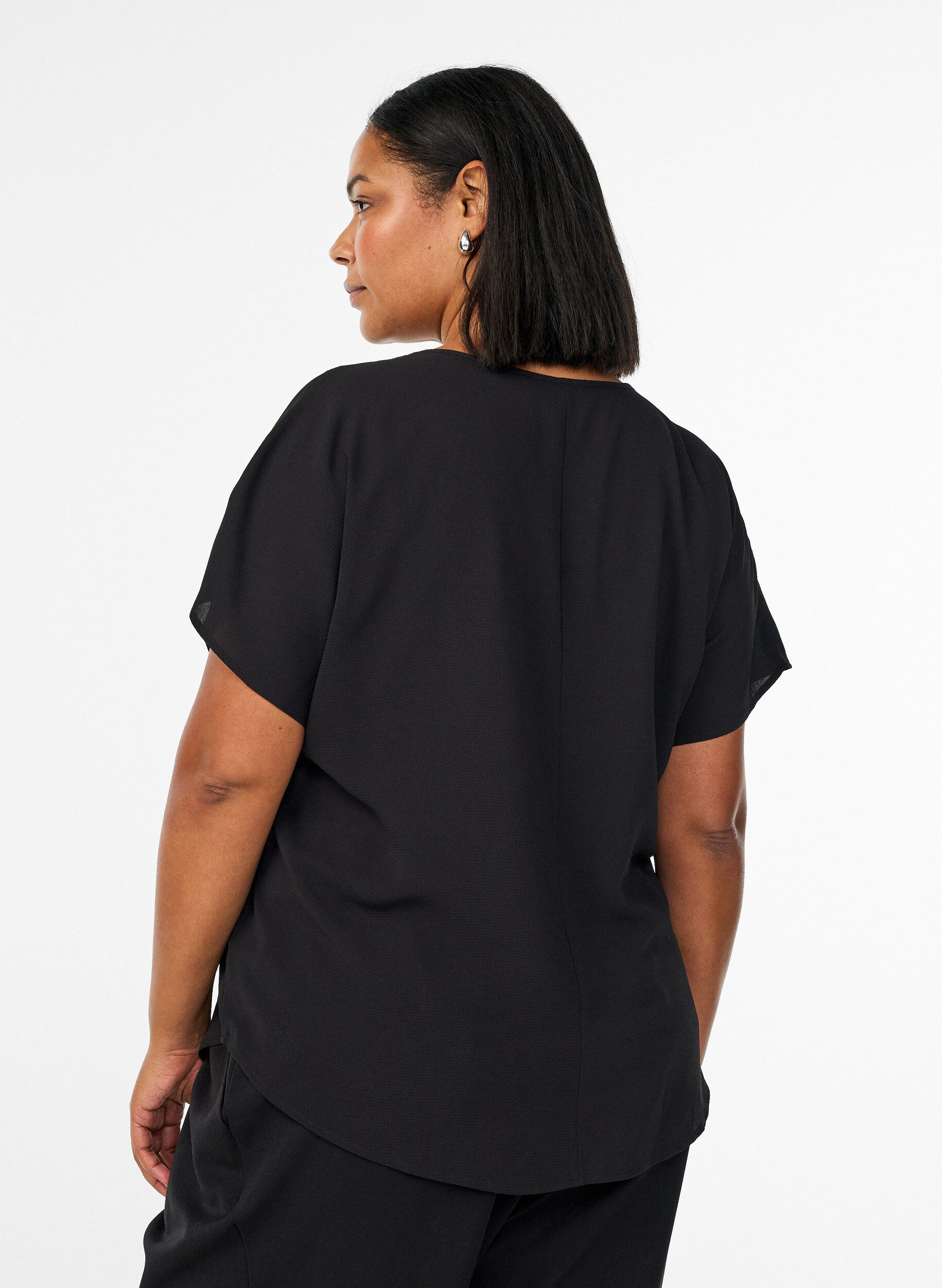ZizziBlouse &agrave; manches courtes et encolure ronde, Noir, Model image number 2