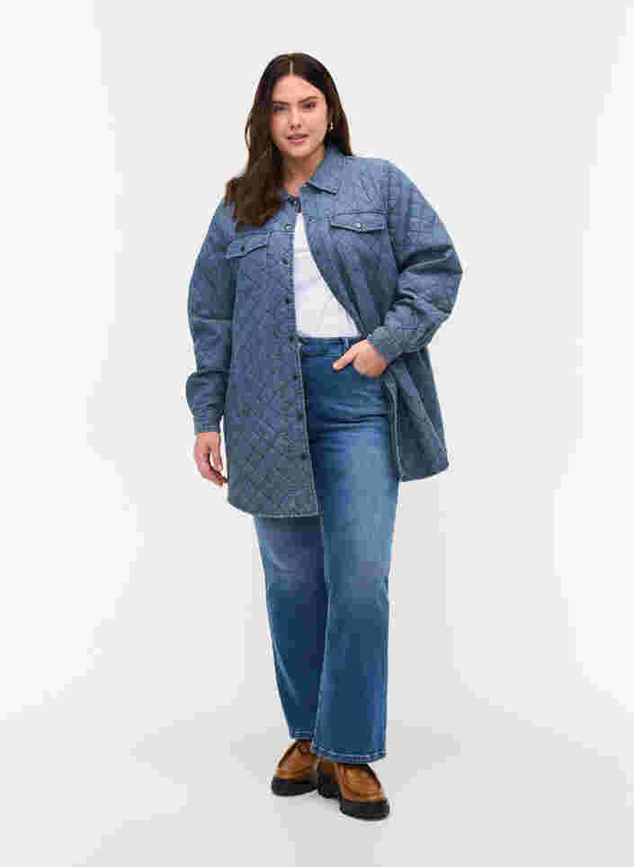 Gedessineerde jas met knopen en zakken, Blue denim, Model image number 2