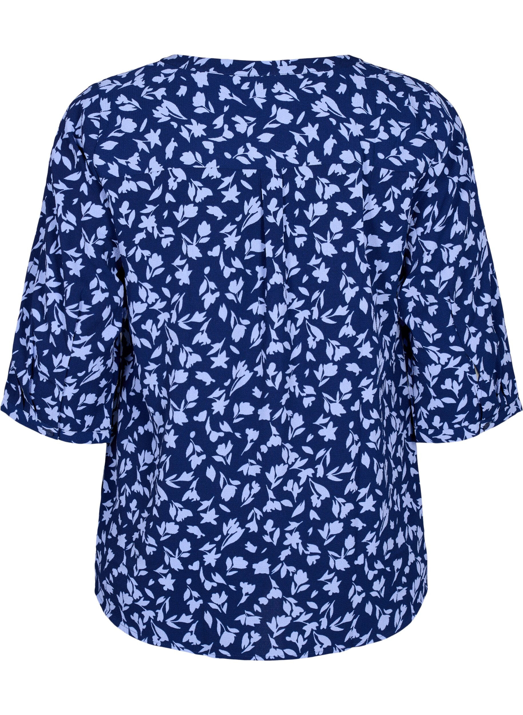ZizziGebloemde blouse met 3/4 mouwen, M. Blue Flower AOP, Packshot image number 1