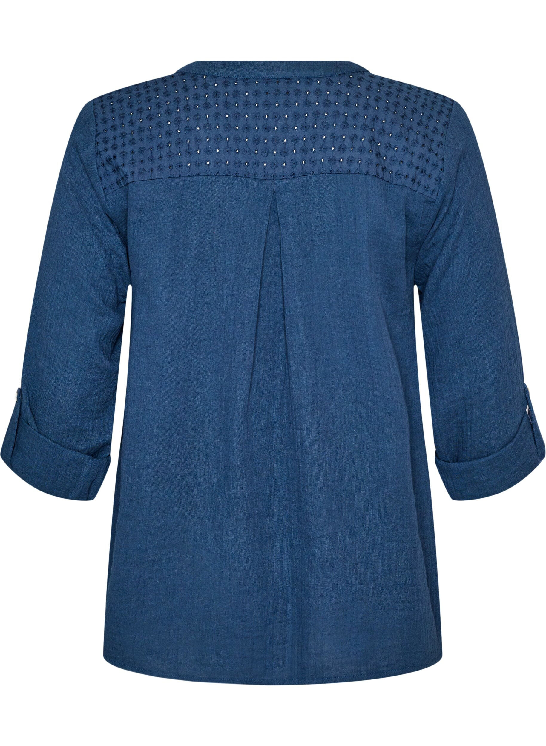 ZizziBlouse en mousseline de coton avec broderie anglaise, Bleu, Packshot image number 1