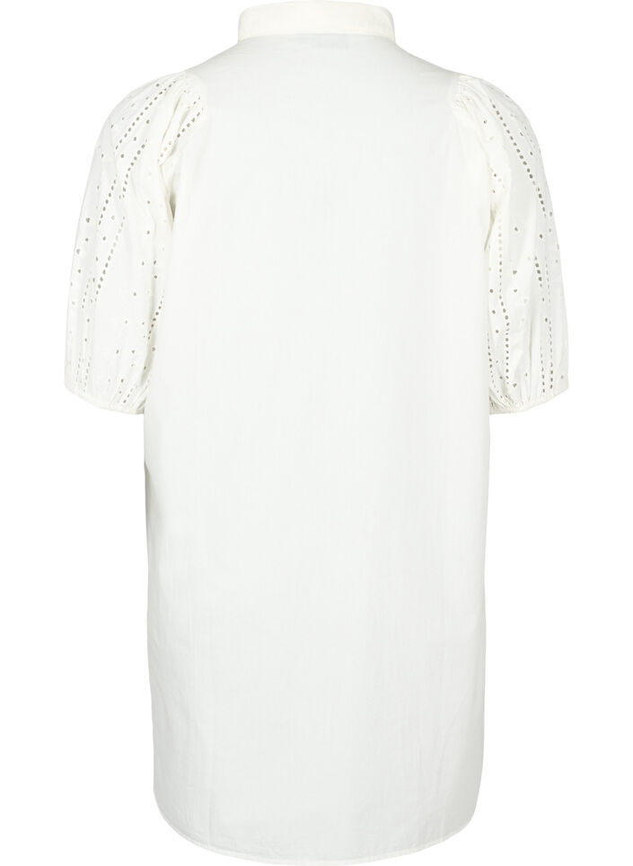 Robe chemise en coton avec broderie anglaise, Off White, Packshot image number 1