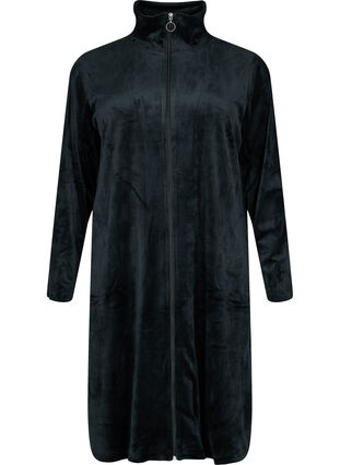 Robe de chambre en velours avec fermeture éclair, Black, Packshot image number 0