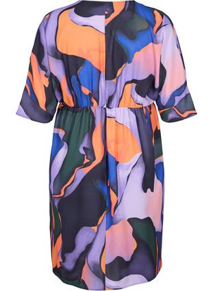 Midi-jurk met v-hals in gekleurde print, Big Scale Print, Packshot image number 1