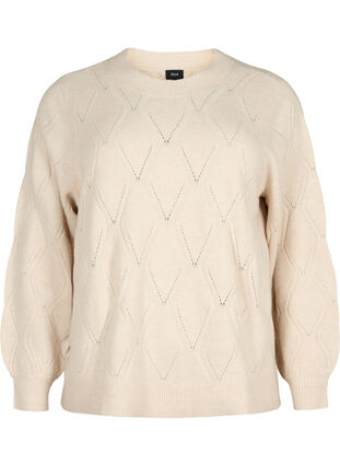 Gebreide pullover met gaatjespatroon, Birch Mel., Packshot image number 0