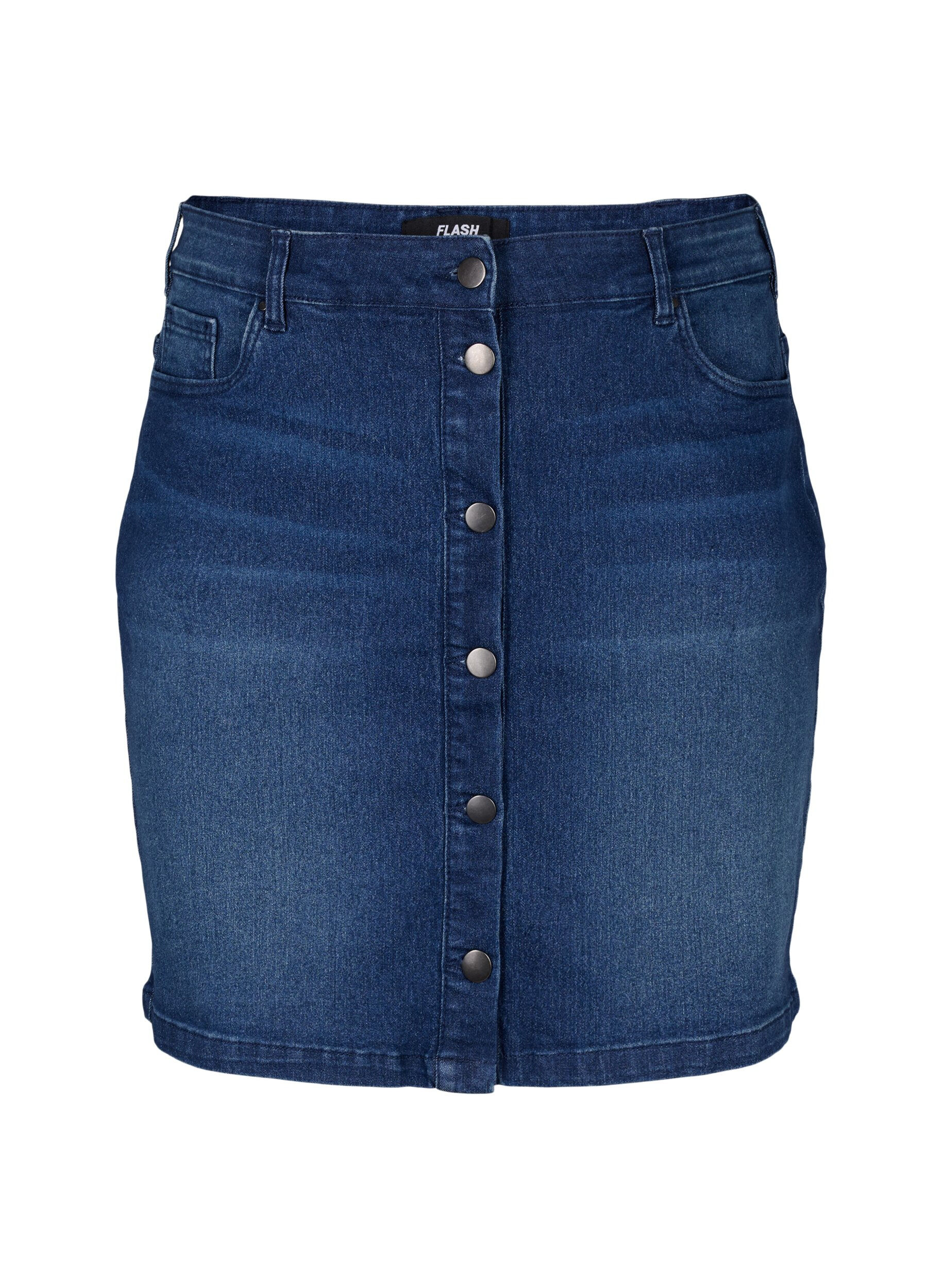 ZizziFLASH - Denim rok met knoopsluiting, Blauw, Packshot image number 0