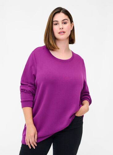 Pull à col rond et manches longues, Dark Purple, Model image number 0