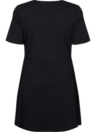Gestippelde katoenen jurk met korte mouwen, Black, Packshot image number 1