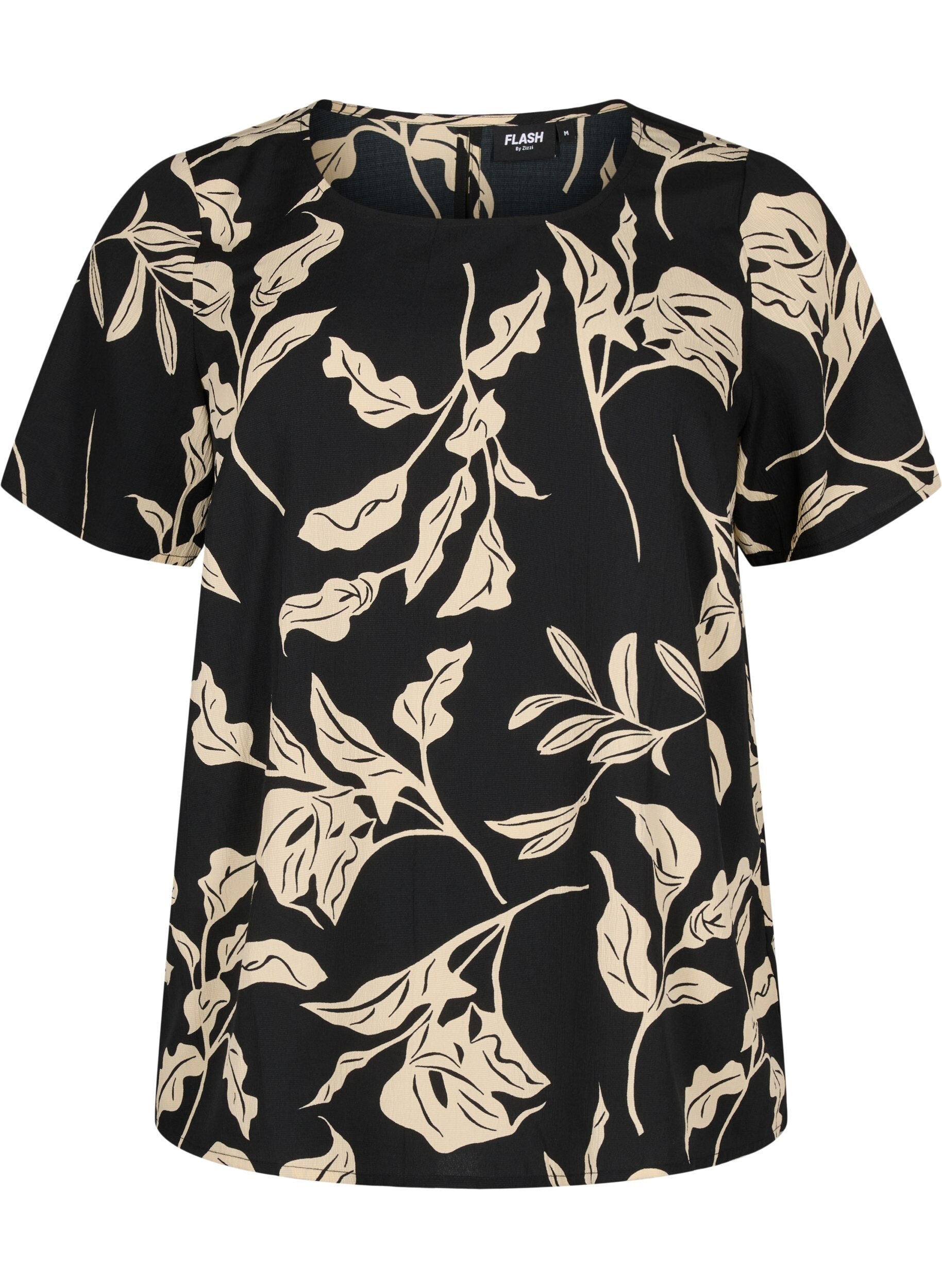 ZizziFLASH - Blouse met korte mouwen en print, Black Off White Fl., Packshot image number 0