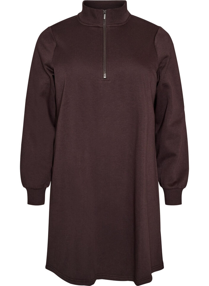 Sweatshirtjurk met hoge ribkraag en rits, Bruin, Packshot image number 0