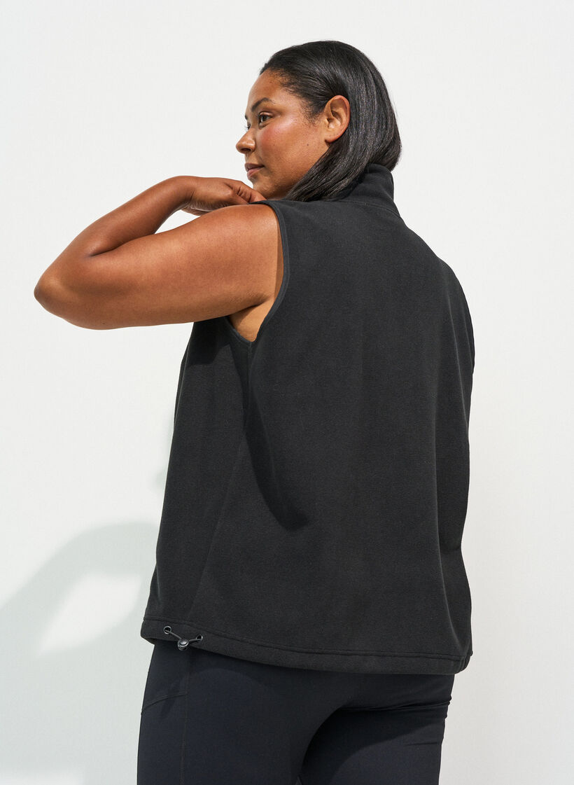 Gilet en polaire avec col montant et cordon de serrage au bas, Noir, Model image number 2