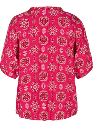 Viscose top met 3/4 mouwen en print, Pink Indian , Packshot image number 1