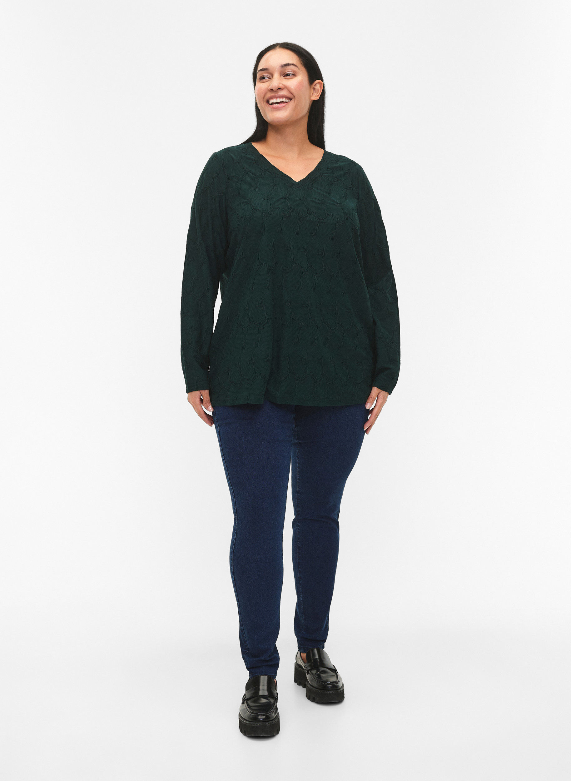 ZizziFLASH - Jeggings met brede elastische tailleband, Blauw, Model image number 0