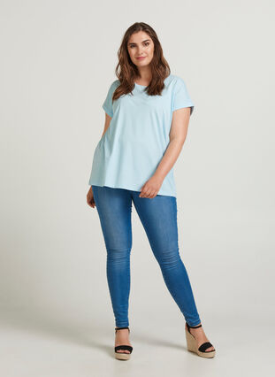 T-shirt met mix van katoen, Dream Blue Mel., Model image number 0