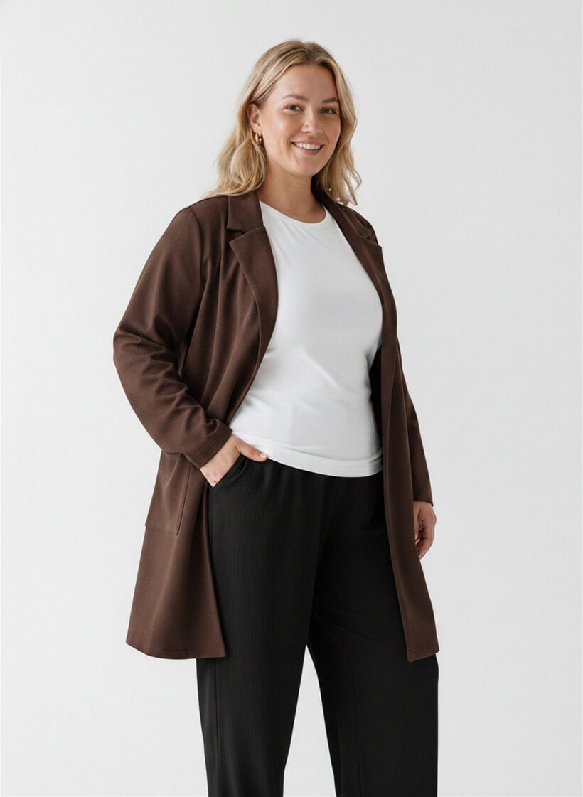 Blazer long avec des poches, Marron, Model image number 0