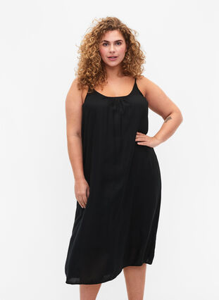 Mouwloos midi jurk in viscose, Black, Model image number 2