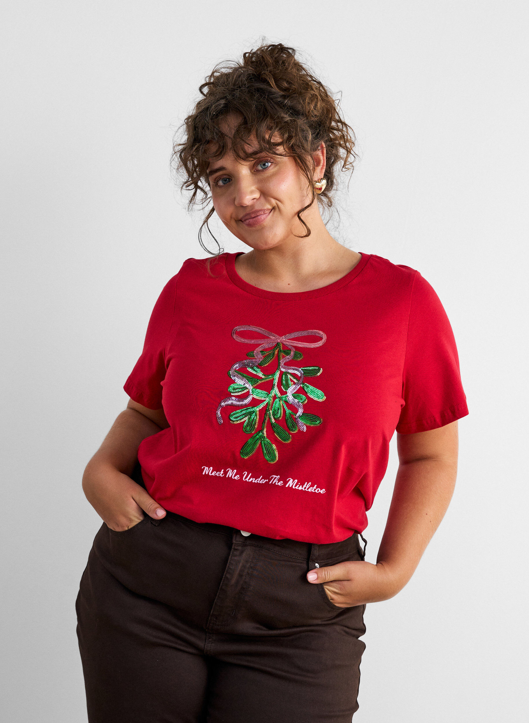 ZizziKerst T-shirt van biologisch katoen, Rood, Model image number 0