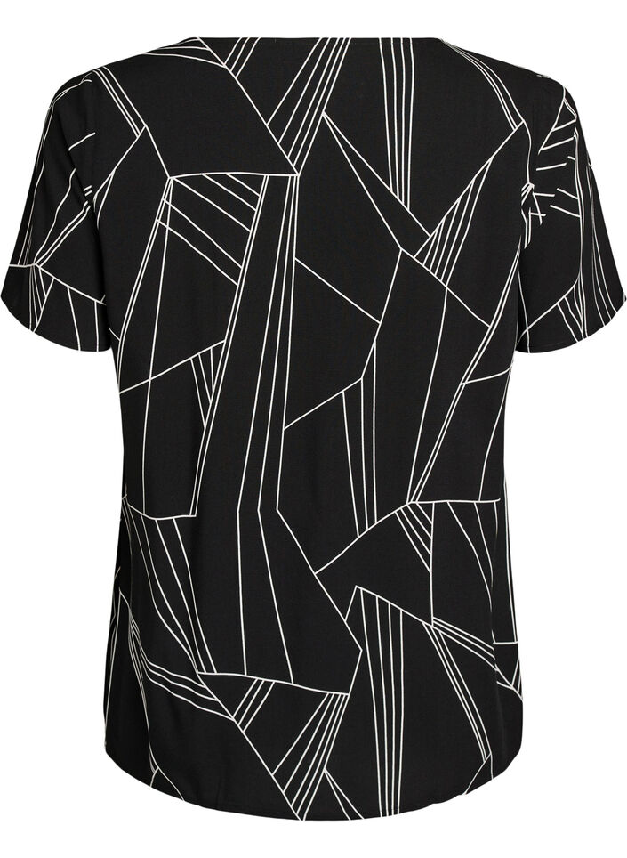 Viscose blouse met korte mouwen en print, Zwart, Packshot image number 1